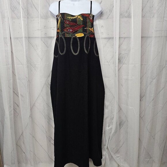 Vintage Koos of Course Black Artsy Bib Overall Sleeveless Midi Dress Size 1X - Picture 1 of 12